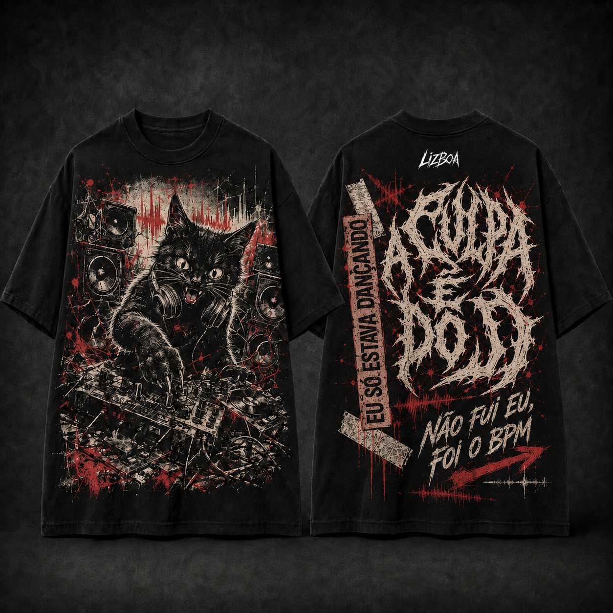Mockup da camiseta oversized A Culpa É do DJ, primeiro drop da LIZBOA